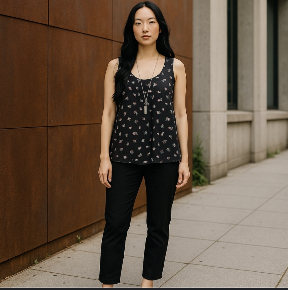 Banana Republic Black Floral Sleeveless Blouse
